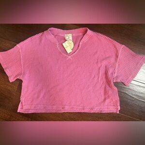 OFFLINE By Aerie Shirt Womens Medium Purple V Neck Cropped Stretch Athletic